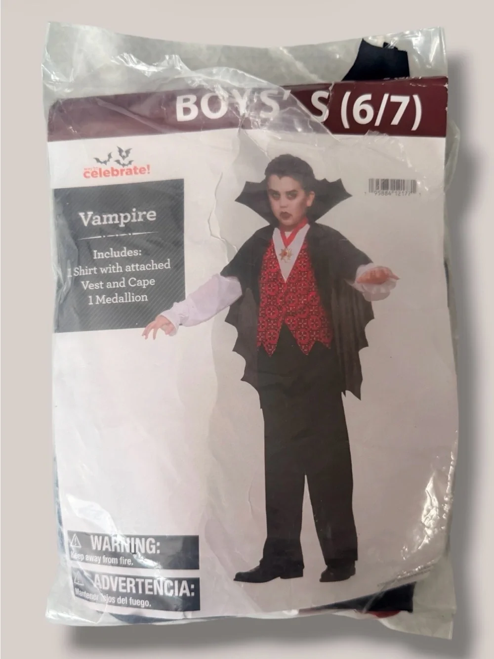 New! Way To Celebrate! Boys' Vampire Costume - Black and Red (S 6/7)